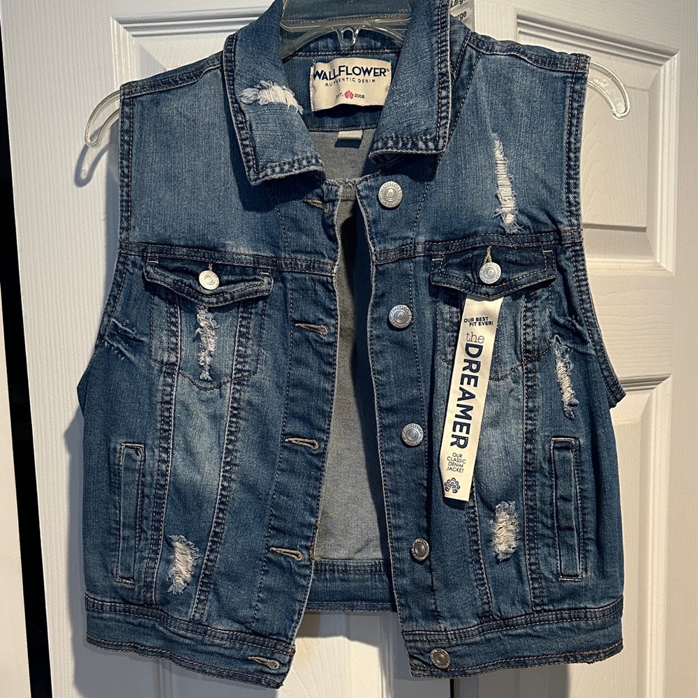 Wallflower Distressed Blue Denim Vest